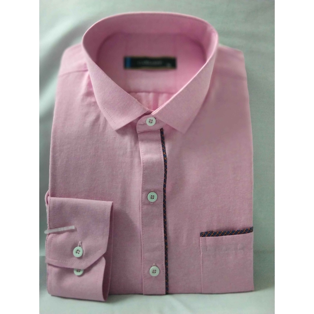 CARLOFF Pakaian Pria Hem Baju Kemeja Panjang Polos 3894P Pink
