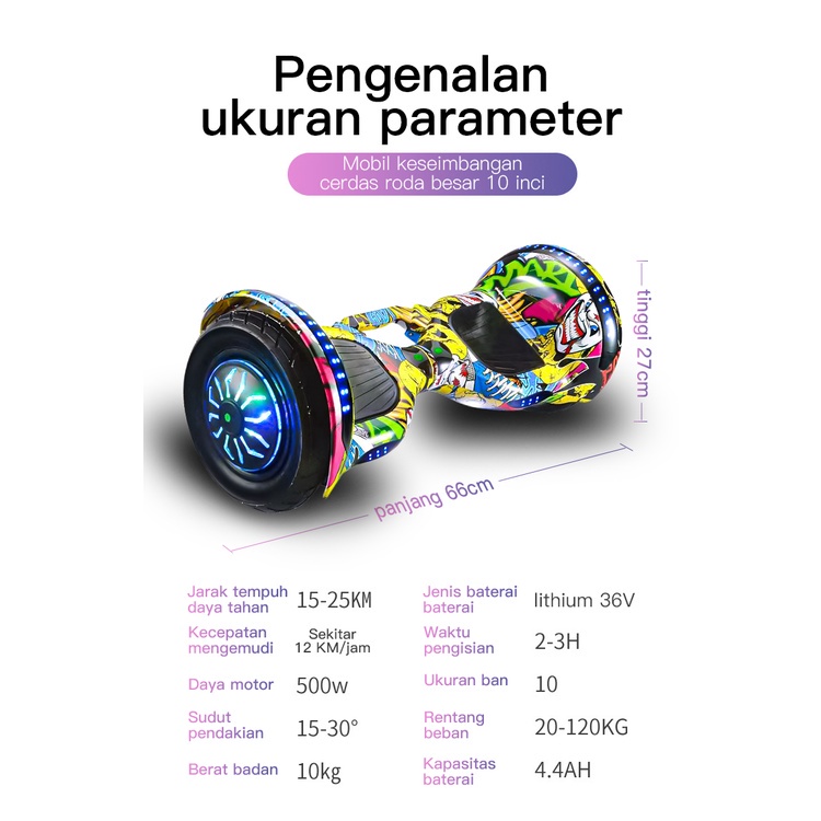 ebuy【Produk baru】Smart Balance Wheel 10 Inch / LED Light Self Balancing 2 Wheel Scooter with Bluetooth Speaker Hoverboard  / GRATIS 6 set alat pelindung