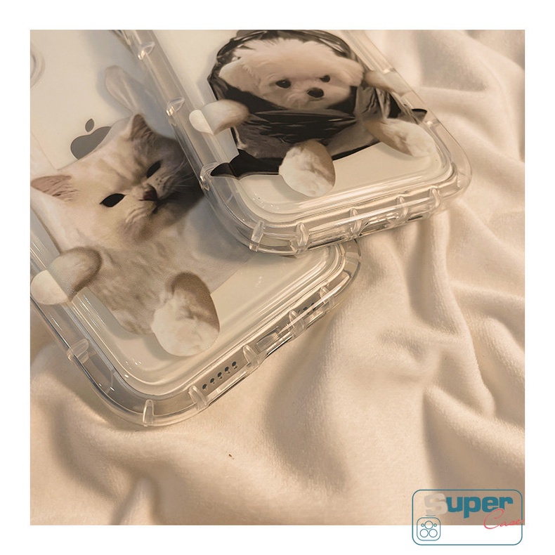 Shockproof Airbag Back Cover Kompatibel Untuk iPhone 7plus 8plus 14 11 13 12 Pro MAX 7 8 6 6S Plus XR X XS MAX Pasangan TPU Lembut Lucu Kartun Kucing Anjing Silicon Casing Ponsel Bening