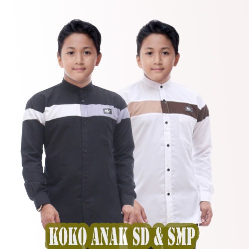 Baju Koko anak Lengan Panjang remaja SD SMP kombinasi batik Qnang