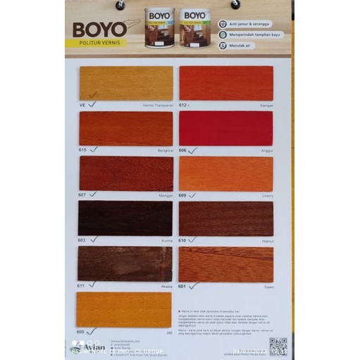 

Boyo Politur Vernis Cat Kayu ukuran 0.5/1 Liter - AVIAN