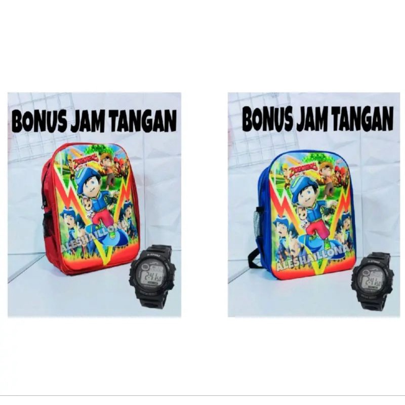 Tas Anak Laki-Laki Ransel Sekolah SD Bonus JAM TANGAN Karakter Boboy