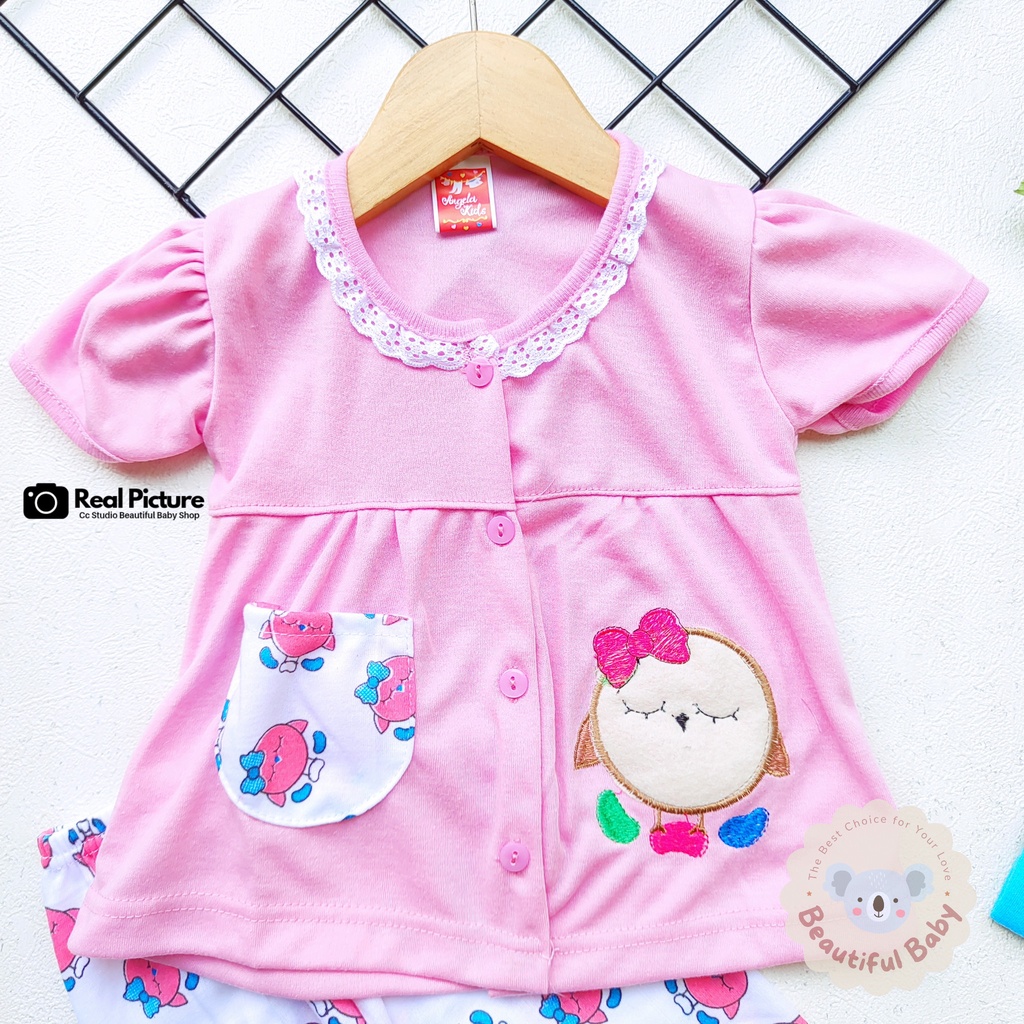 Baby.ou - Setelan Baju Bayi Lengan Pendek Celana Panjang Motif Bordir Birds / Setelan Piyama Bayi Perempuan 3-12 Bulan / Baju Bayi Perempuan Yeiko