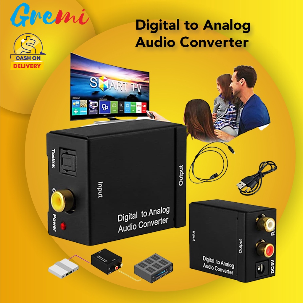 Digital to Analog Audio Converter Toslink Optical Coaxial to RCA untuk LED TV Bluray Plus Kable