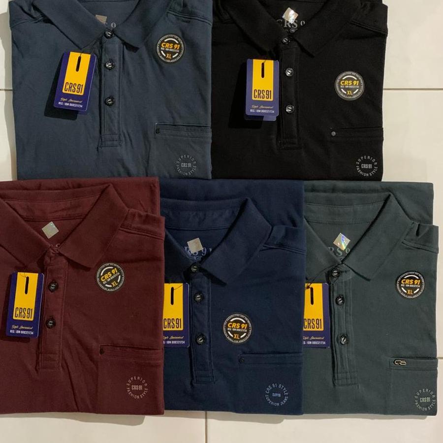 ✼ Kaos Kerah Pria Distro Original CRS 91 Lengan Pendek New Style 100% Cotton bisa COD ➼