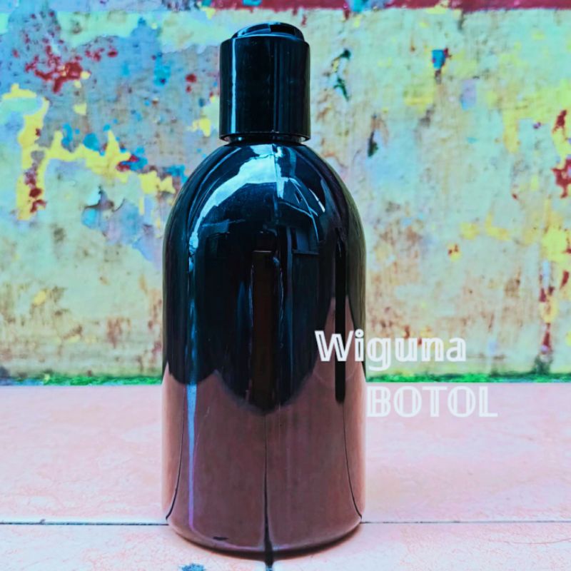 Botol Prestop 250ml Oval Hitam / Botol PET 250ml Oval Tutup Prestop