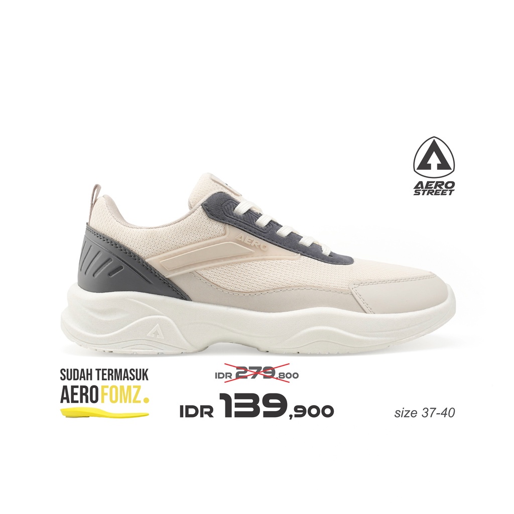 Aerostreet 37-40 Fresh Lemon Natural Abu Tua Krem - Sepatu Sneakers Casual Sport Pria Wanita Aero St
