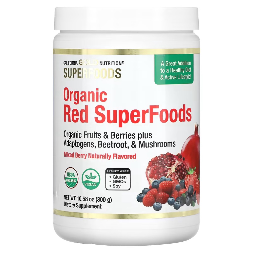 California Gold Nutrition Organic Red Superfoods, Mixed Berry. Suplemen buah