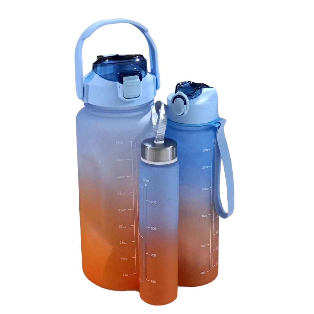 MARKASSHOP66 -- BOTOL VIRAL MOTIVASI GRADASI PELANGI 3IN1 2L+1L+300 ML BM266 1 SET/TIME