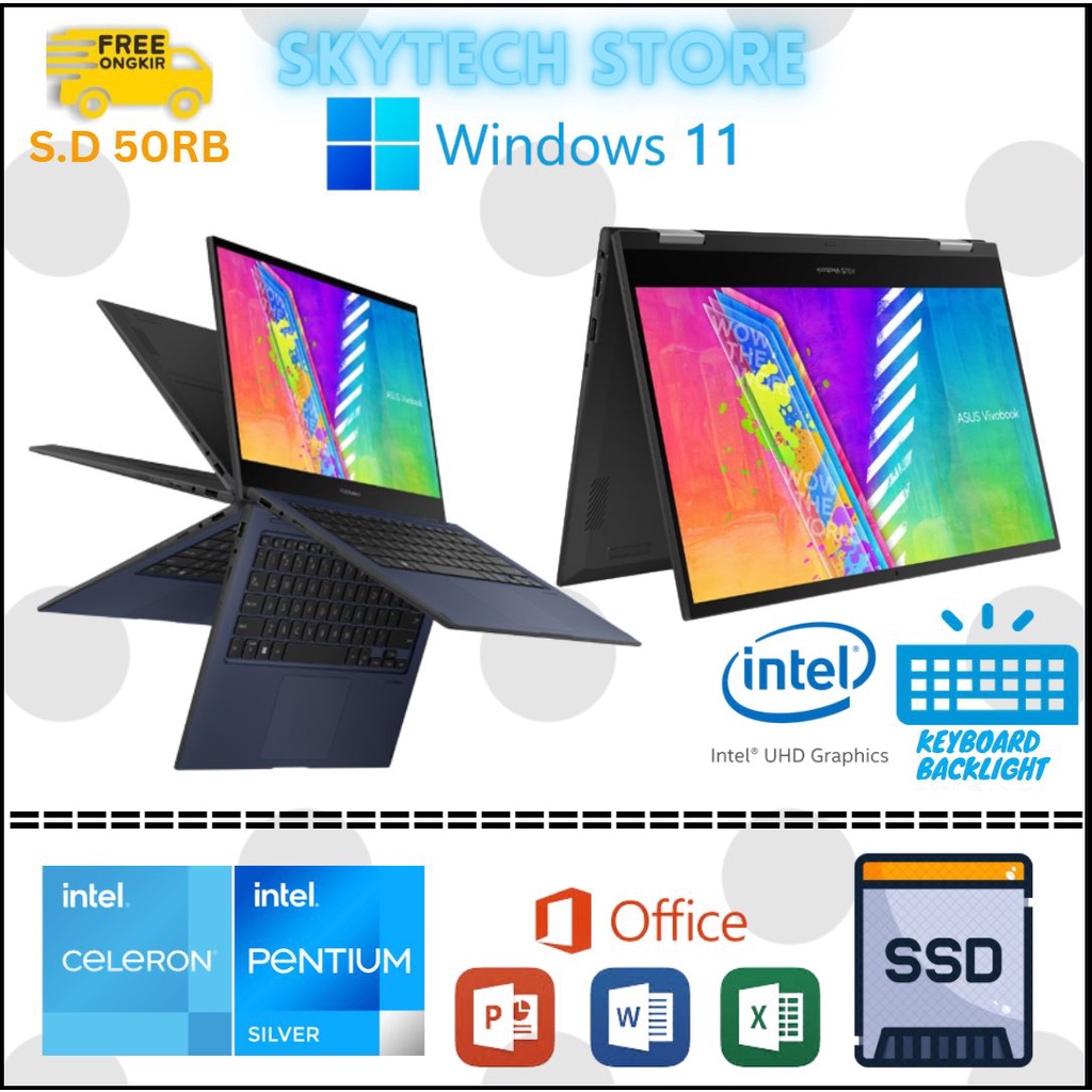 ASUS VIVOBOOK GO FLIP 14 TP1400KA INTEL N4500 N6000 RAM8GB SSD512GB 14TOUCHSCREEN WINDOWS 11 &amp; OHS 2021 ORIGINAL