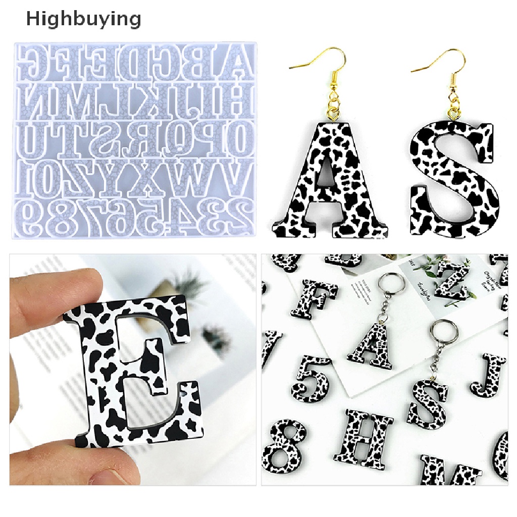 Hbid Leopard Print Alphabet Number Pendant Hias Epoxy Resin Cetakan DIY Alphabet Earrings Number Keychain Cetakan Silikon Membuat Perhiasan Hadiah Glory