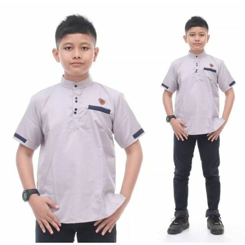 Baju Koko Kurta anak lengan pendek motif elegan kain katun toyobo