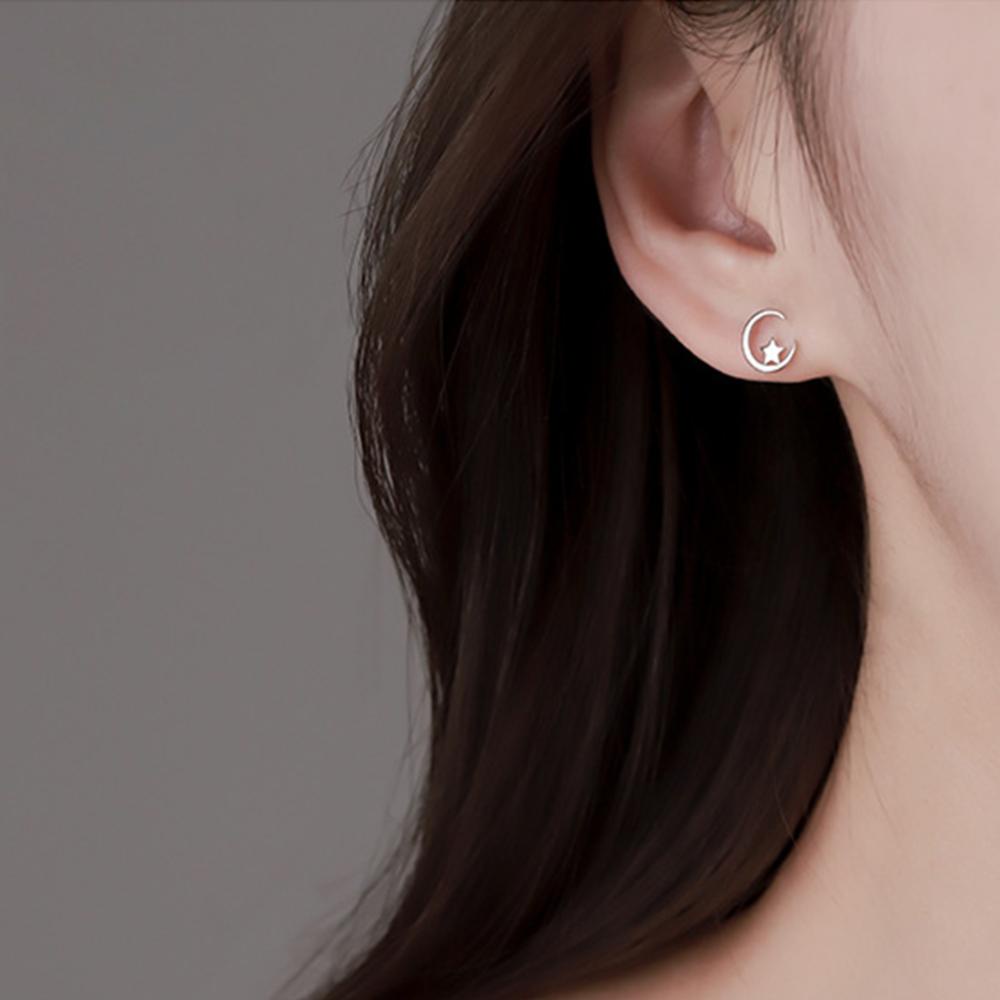 Timekey Anting Bintang Asimetris Temperamental Silver Star Setengah Lingkaran Hollow Ear Studs Stylish Earrings Perhiasan Untuk Wanita G5N1