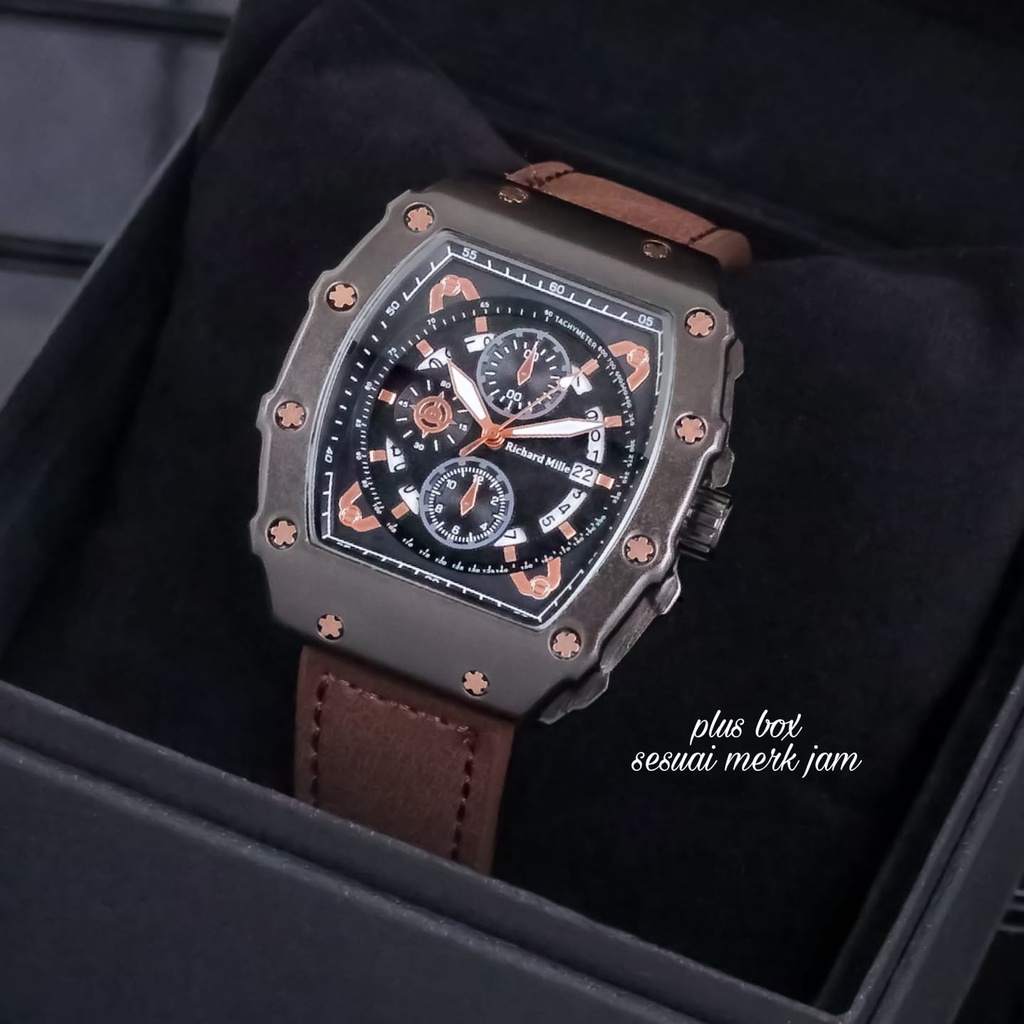 BEST SELLER JAM TANGAN PRIA RM E100 ANALOG TALI KULIT DM 4.5CM FREE BOX &amp; BATERAI || JAM TANGAN FASHION PRIA JAM TANGAN COWOK MURAH