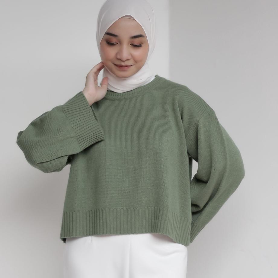 ۩ Ahlami- Noura Basic Crop Top Oversize Crop Top Rajut Sweatshirt Crop Oversize Panjang Lengan Sweat