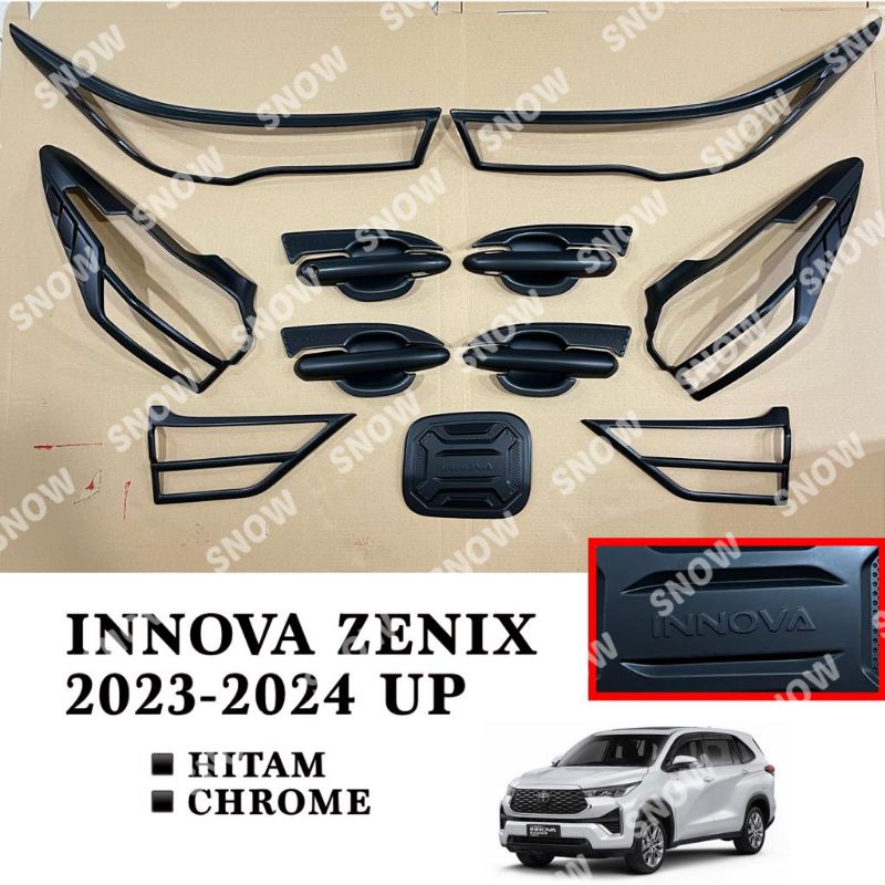 Paket Garnish Lampu Depan Belakang Outer Handle Tank Cover Innova Zenix 2023 2024 up Hitam Chrome Carbon