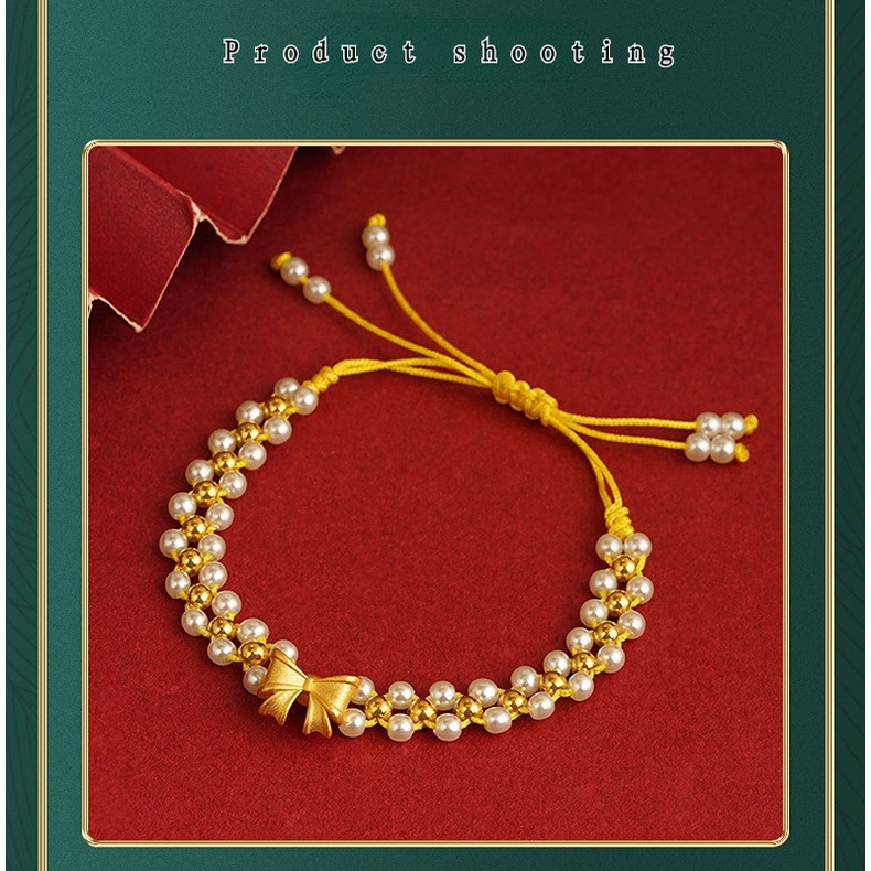 Goldkingdom Perhiasan Fashion Emas Asli Kadar 375Bangkok Aksesoris Ready Stock Princess on The Run Busur Tali Rantai Adjustable Gelang Wanita