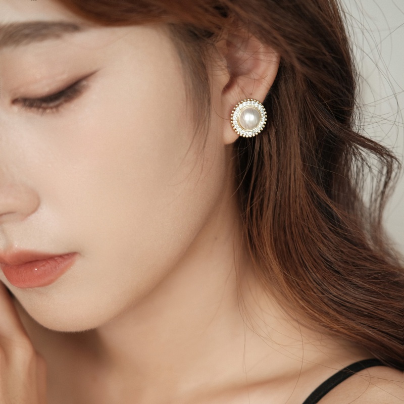 Berlian Berkilau Elegan vintage Anting Tusuk Mutiara Bulat woman Korean