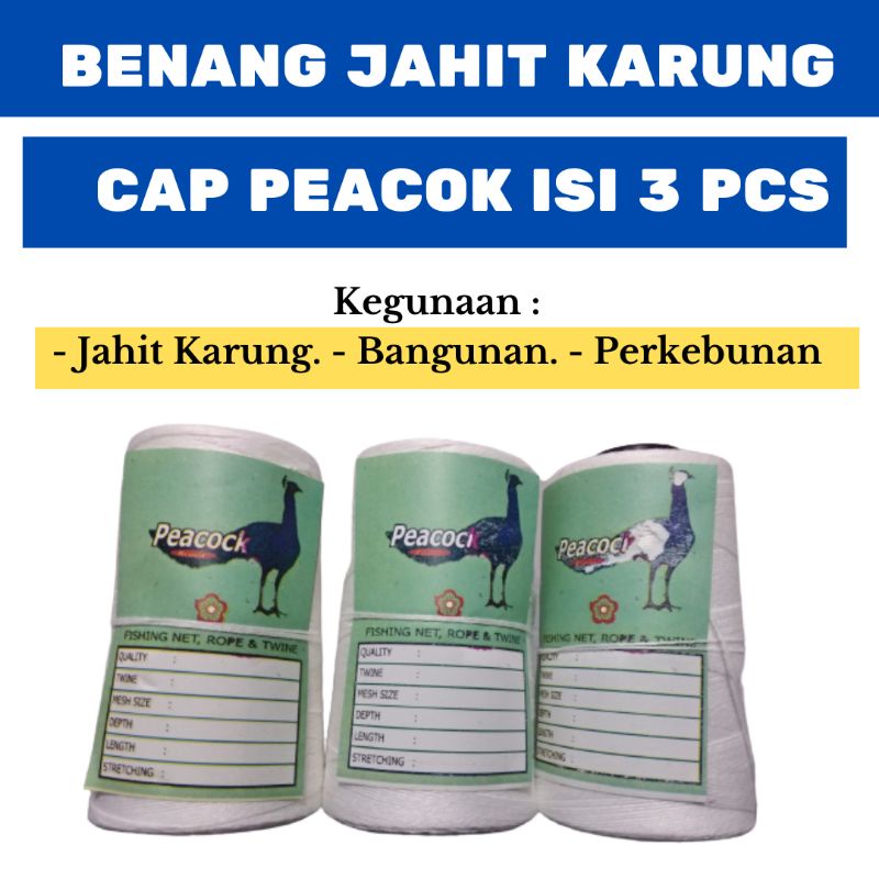 BENANG JAHIT KARUNG CAP PEACOK 20/6  ISI 3 PCS SERBAGUNA / BENANG KASUR / BENANG PERTANIAN / BENANG PERKEBUNAN / BENANG BANGUNAN / BENANG MURAH BISA BAYAR DI TEMPAT