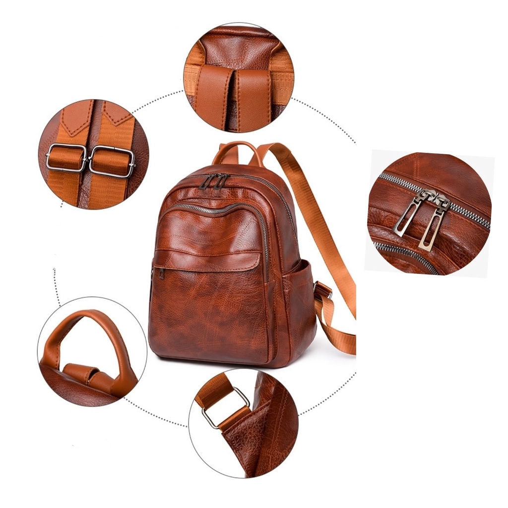 TAS RANSEL WANITA GENDONG PUNGGUNG SEKOLAH KULIAH KERJA BACKPACK KULIT COKLAT IMPORT NATENIA TA728B7 KOREA REMAJA FASHION BATAM PREMIUM KEKINIAN CEWEK MURAH BRANDED