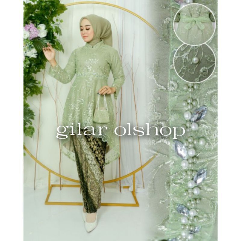 SET KEBAYA AURORA ZAHRA COUPLE KEMEJA & ROK PRISKET HIJAU SAGE