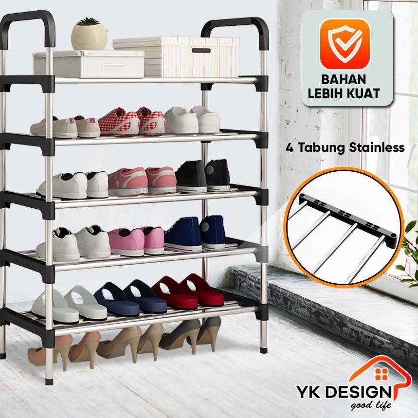 ✩ YK DESIGN YK-216 Rak Sepatu Portable 5 Tingkat Tempat Sepatu Sandal 5 Susun Rangka Besi & Plastik 