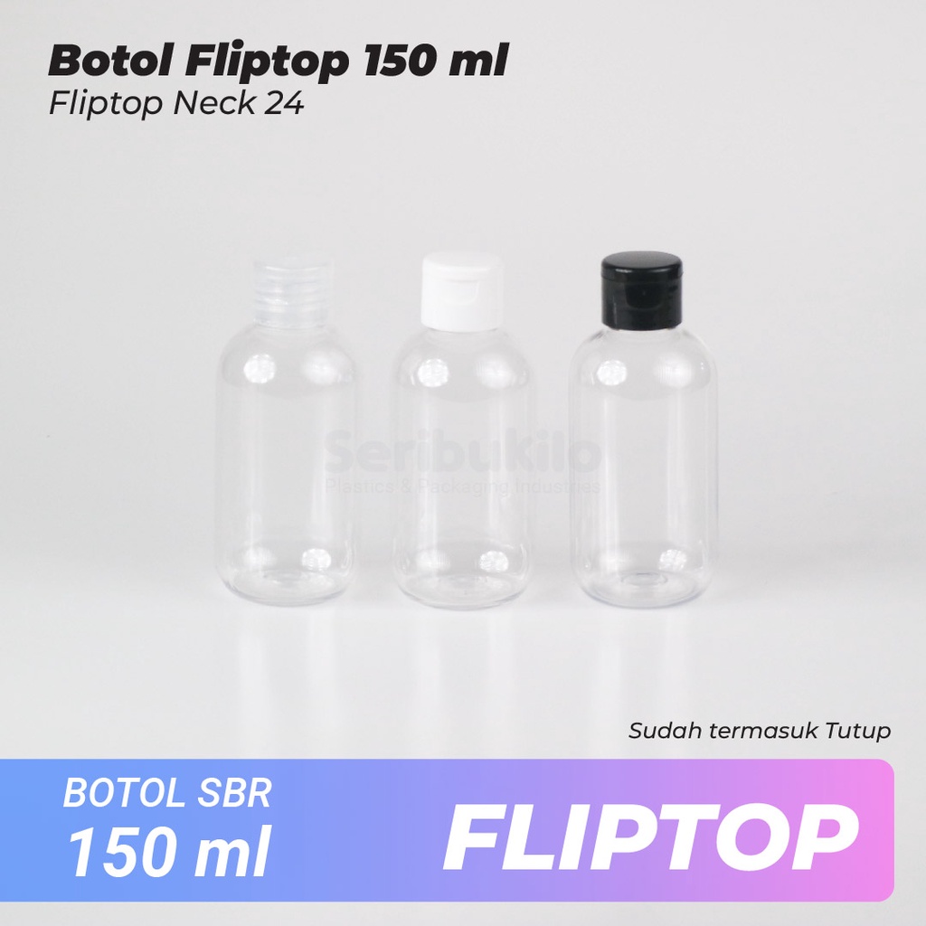 Botol Fliptop SBR 150 ml/Botol PET SBR 150ml Clear - Fliptop Clear/Putih/Hitam