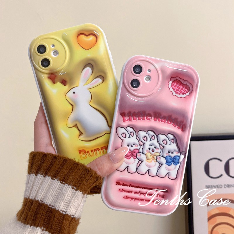 Untuk Vivo Y02 V25 V25E Y16 Y35 Y22 Y22s Y02s Y02 V23e V21e V23 Y21 Y21s Y20 Y20s Y17 Y15 Y12 Y11 Y21T Y33s Y20i Y12s Y1 Y1s Y91C Y91i 3D Vision Tiga Kelinci Casing Ponsel Soft Cover