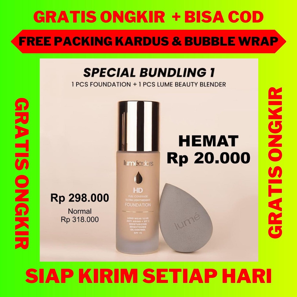 HEMAT, Bundling Lumecolors Foundation + Beauty Blender, Paket Hemat Lumecolors Foundation + Sponge