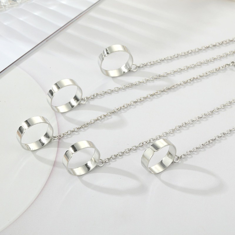 [AYBx] Baju Kaos Distro Pria Wanita Lengan Pendek Gelang Tangan Rantai Geometris Warna Silver Untuk Pria Cincin Charm Set Couple Fashion Jewelry