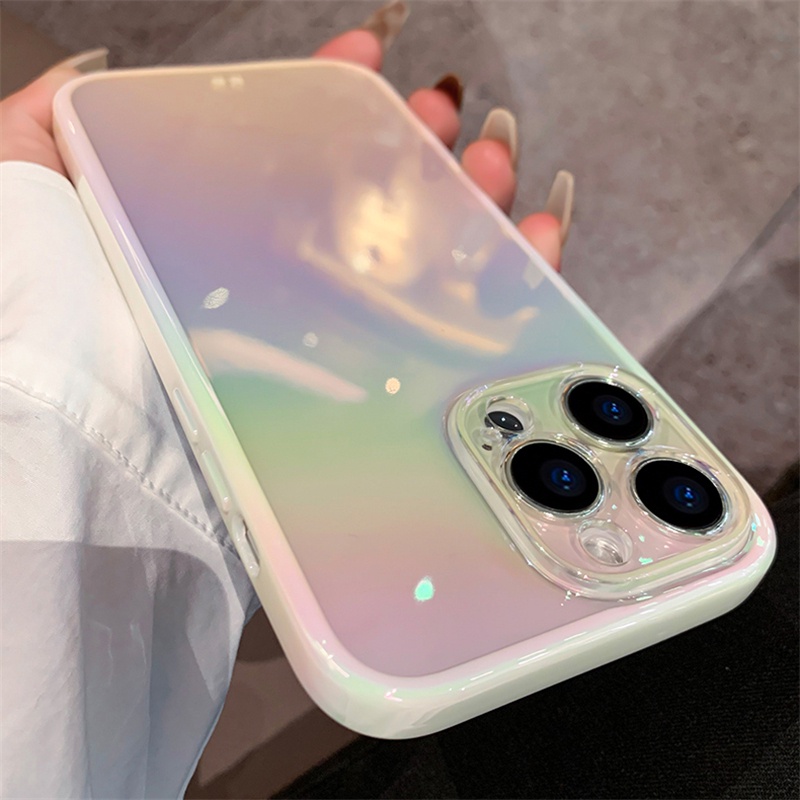 Casing Ponsel Gradasi Warna-Warni Untuk iPhone 14 Pro Max13 12 11 14 Plus Laser Mewah Warna-Warni Transparan Lembut Silikon Bening Cover