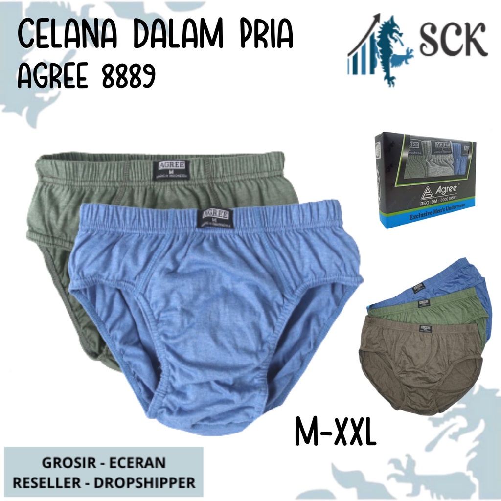 [ISI 3] CD Pria AGREE 8889 Maxi Pinggang Karet / Celana Dalam Ukuran M-XXL / Pakaian Dalam Cowok - sckmenwear GROSIR