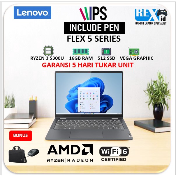 Laptop LENOVO FLEX 5 RESMI Ryzen 3 5300 8GB 512 SSD INCLUDE PEN