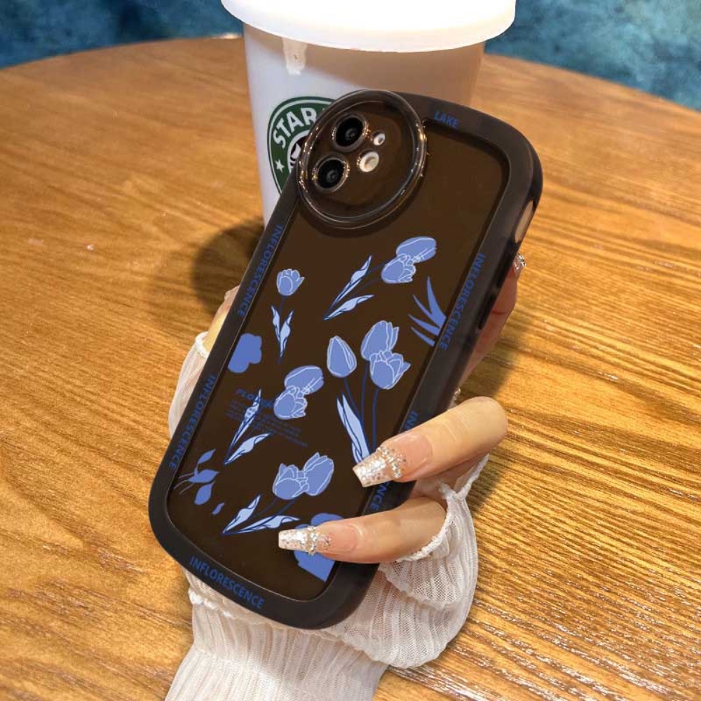 Realme 10 4G Realme C33 C35 C21Y C25Y 5 5i 5S 6i C21 C11 C25 C15 C12 C2 C3 C1 Narzo 50A Prime A1K Lensa Bulat Fashion Blue Tulip Floral Soft Silicone Clear Case BY