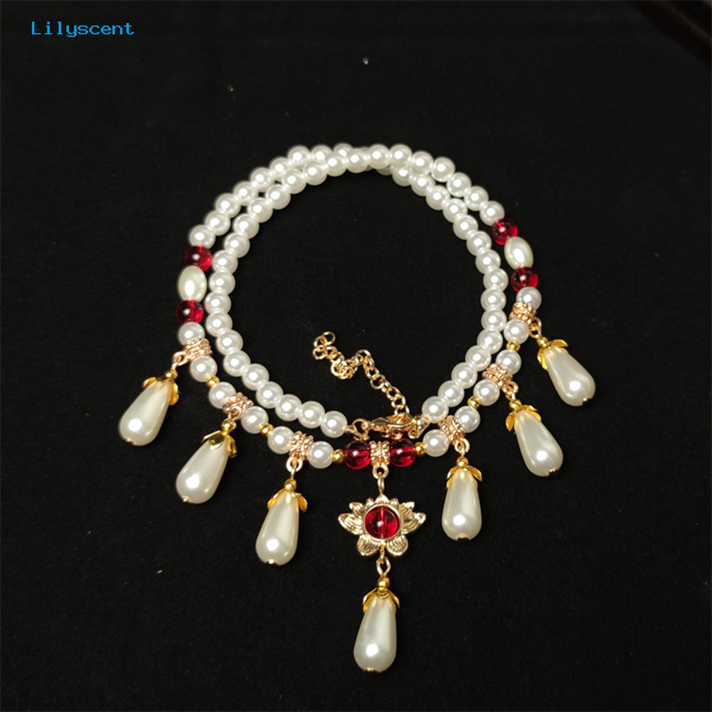 [LS] Hias Berlian Imitasi Teardrop Liontin Adjustable Vintage Kalung Wanita Mutiara Imitasi Cheongsam Kalung Perhiasan Aksesoris