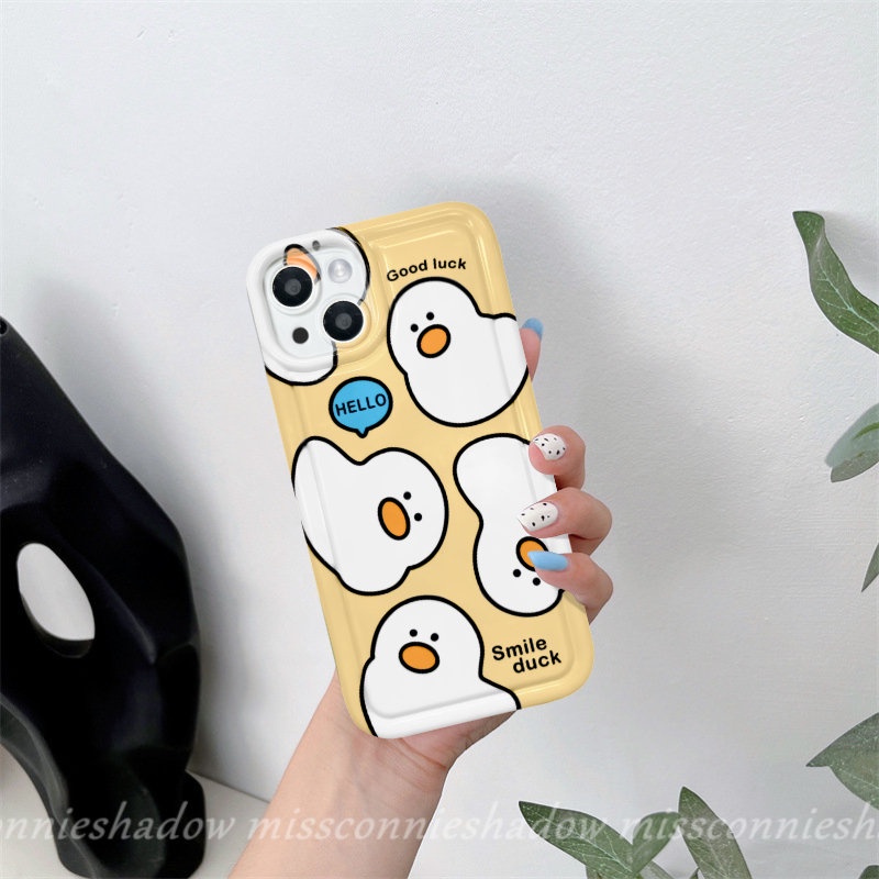 IPHONE Airbag Shockproof Kamera Perlindungan Ponsel Case Kompatibel Untuk Iphone11 Pro MAX 7plus XR 11 14 13 12 Pro Max6 6S 7 8 Plus X XS MAX Bebek Kartun Lucu Lembut TPU Cover