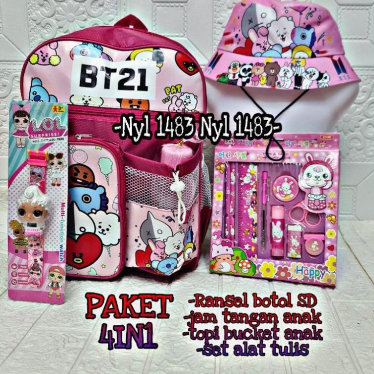 ☀ Tas ransel anak perempuan  Little pony 4 in1 - tas + topi + jam + paket pinsil gratis botol minum 