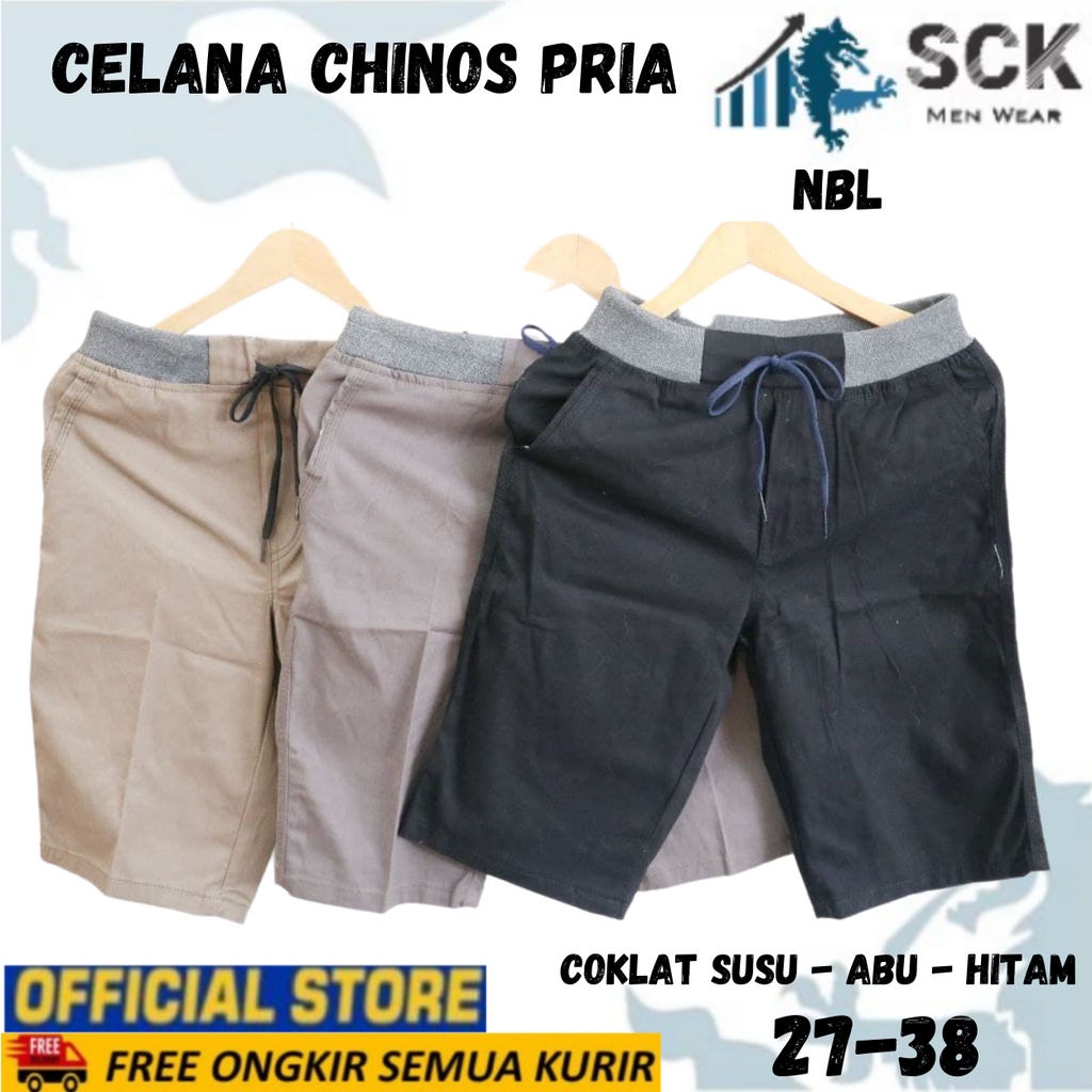 Celana Pendek Chinos Polos NBL Warna POLOS / Kolor Pria Wanita Unisex Pinggang Karet / Pakaian Santai - sckmenwear GROSIR