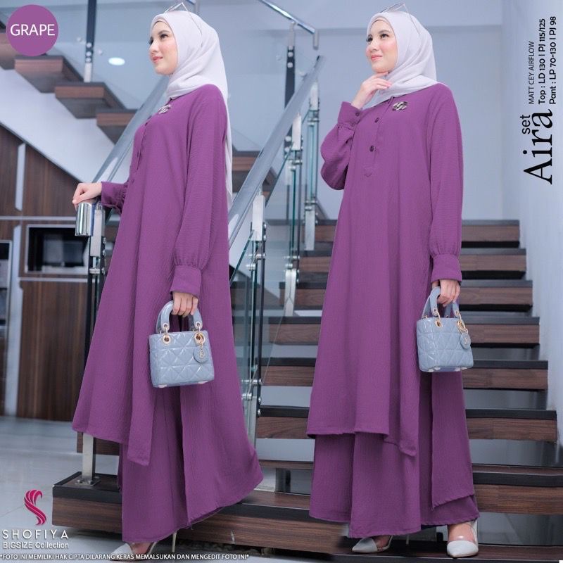 Setelan Wanita Terbaru Aira Set Long Tunik Celana Kulot One Set Crinkle Jumbo Baju Setelan Wanita Kekinian Fashion Muslim