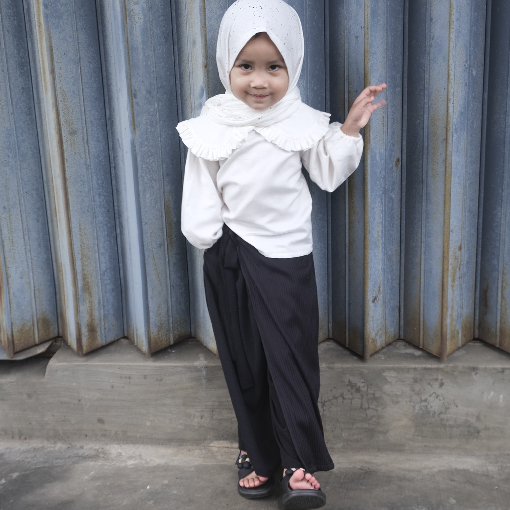 LOUISA - Atasan Anak Lengan Panjang Kerah Bulat Ruffle Peterpan Korea Soft Twill Katun Bata Terakota Putih White Teracotta Navy Hitam