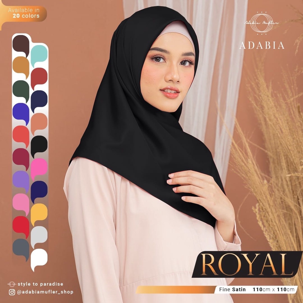 HIJAB BAHAN SATIN ROYAL ORI ADABIA Hijab Segi Empat Polos Satin Mewah Mudah dibentuk Ukuran 110x110 