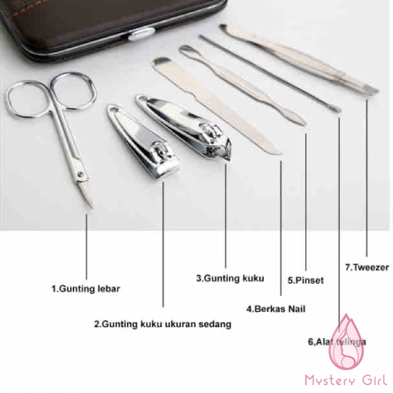 Mysterygirl - Gunting Kuku Set / Manicure Menicure Set 7in1 / Peralatan Menicure / Alat Pedicure Set / Dompet Paket Pembersih KUku Pinset Stainless Stell
