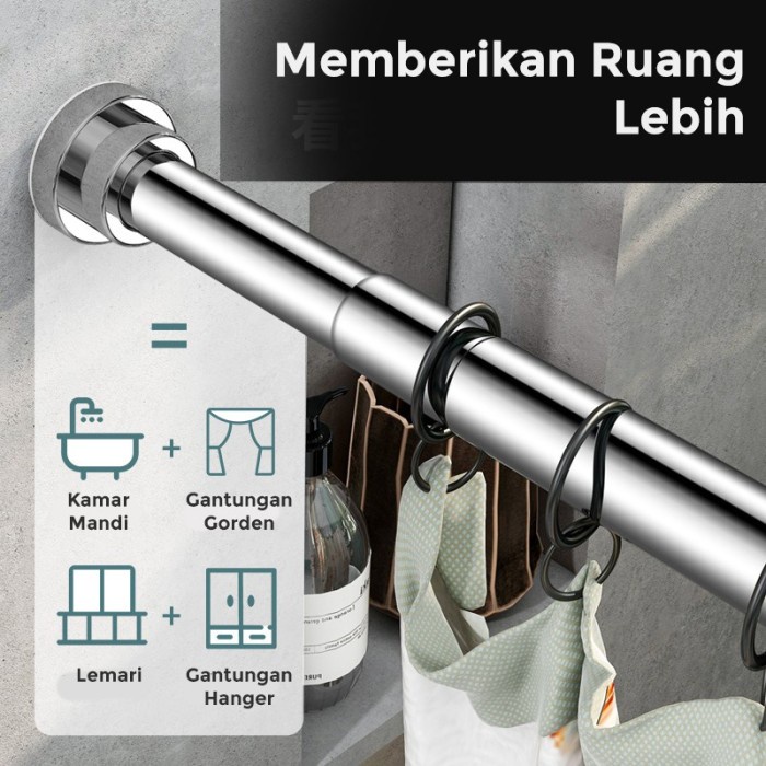 Terlaris Tiang Gantungan Gorden Tanpa Paku Serbaguna Teleskopik Gantungan Baju