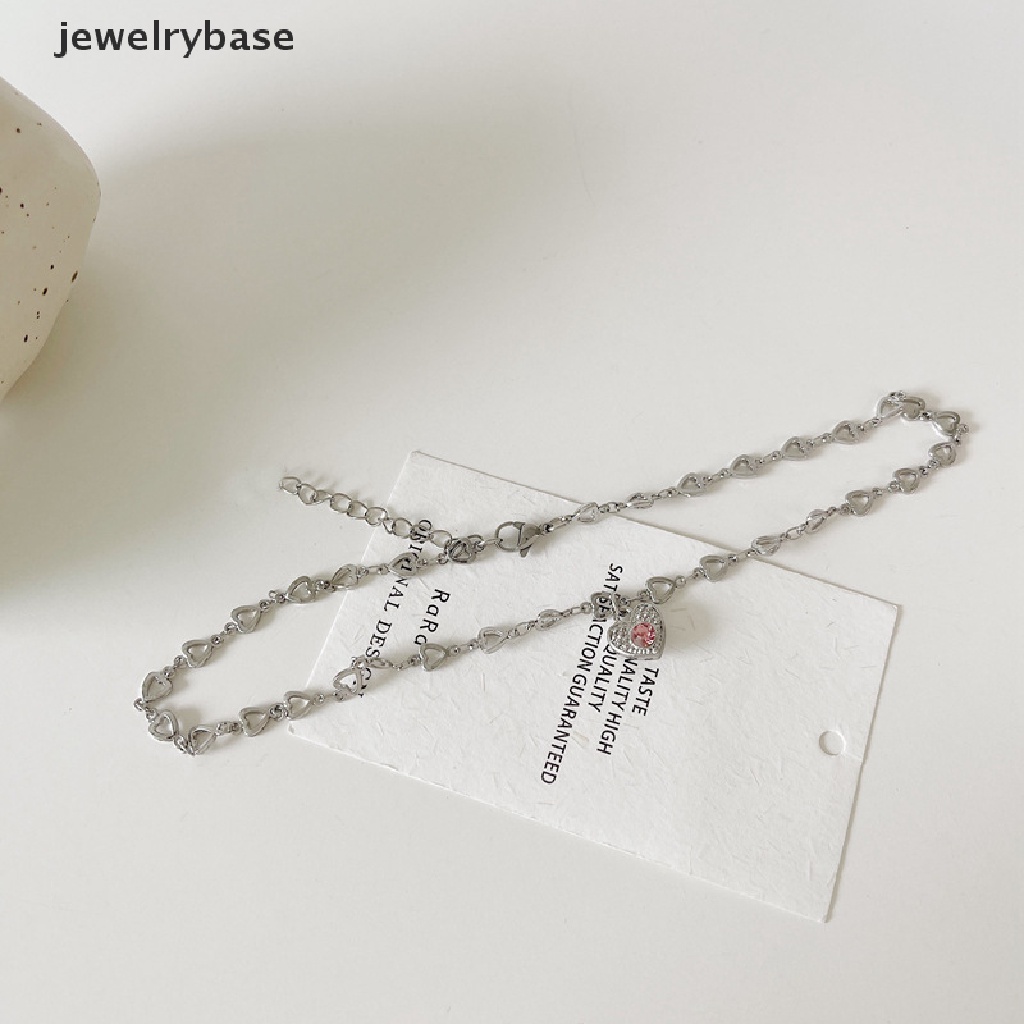[jewelrybase] Punk Merah Muda Berlian Cinta Hati Liontin Pendek Kalung Jantung Liontin Choker Klavikula Rantai Untuk Wanita Goth Vintage Fashion Pesona Kalung Butik