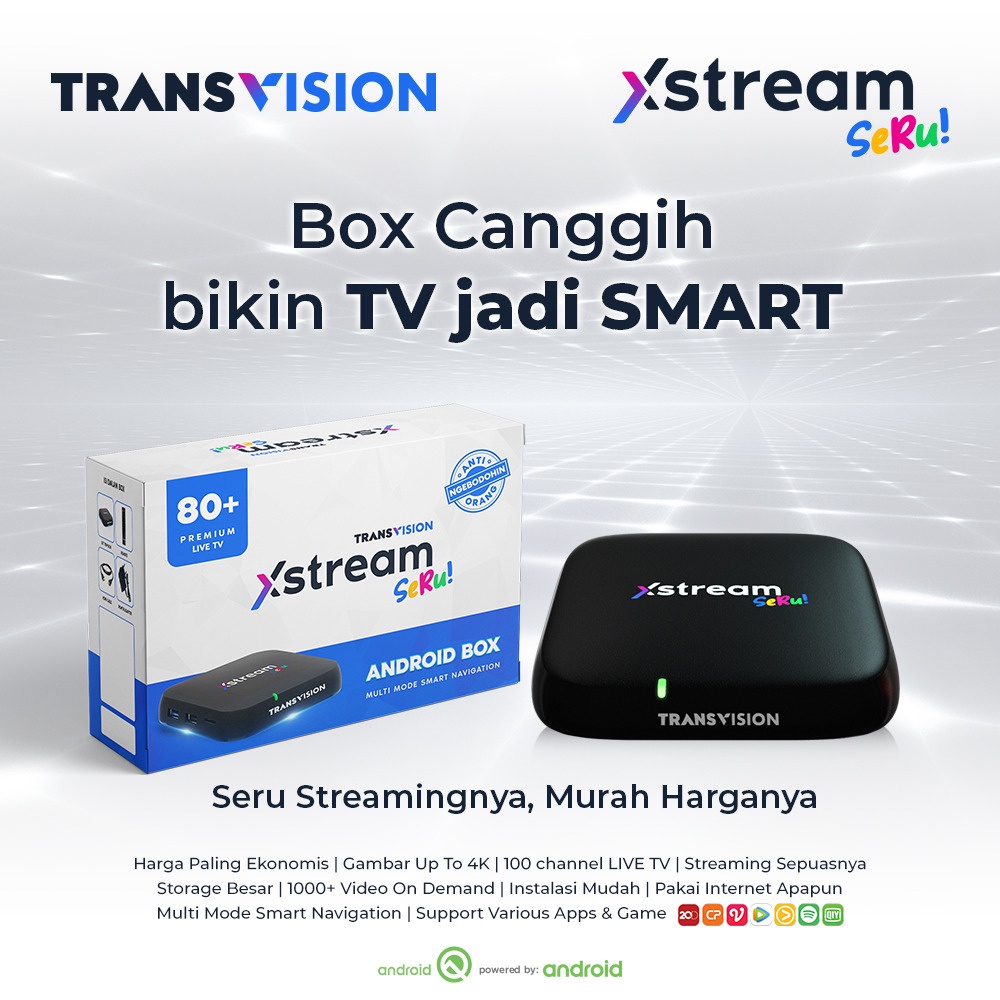 Android TV Box TRANSVISION XSTREAM SERU + FREE ALL CHANNEL 3 Bulan