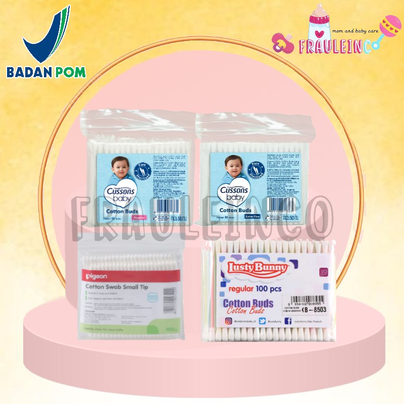 *FRAULEINCO* Pigeon Cotton Swab Small Tip - 100 Pcs / Lusty Bunny Cotton Swab Extra Fine - 100 Pcs / Cussons Cutton Buds Regular Dewasa 50 100 Extra Fine bayi anak 50 100