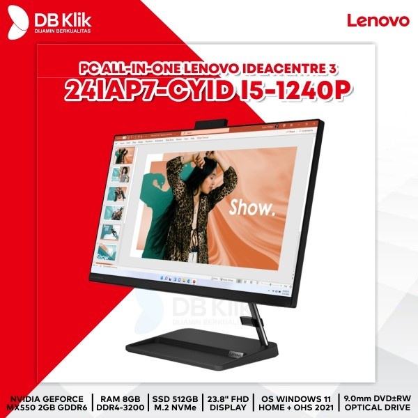 PC AIO LENOVO IC 3 24IAP7-CYID I5-1240P 8GB 512GB MX550 W11+OHS 23.8&quot;