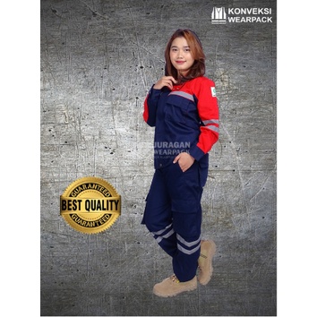 Wearpack Setelan Atasan Model Semijaket Merah Celana Biru Navy