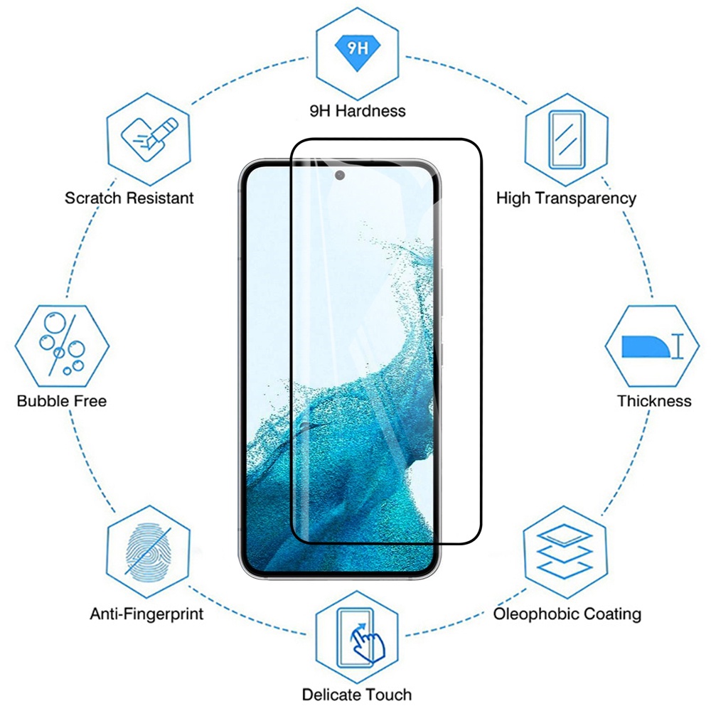 Samsung Galaxy S23 Series Silkscreen Flat Toughened Film Dapat Membuka Kunci Sidik Jari/Samsung S23 Plus Fingerprint Unlock Phone Mask/Pelindung Layar/Aksesoris Smartphone