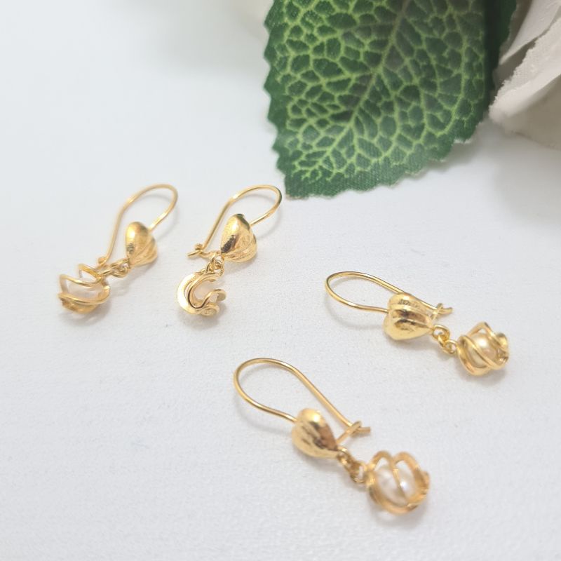 Anting Kait Emas Muda Bandul Mutiara Setengah Gram